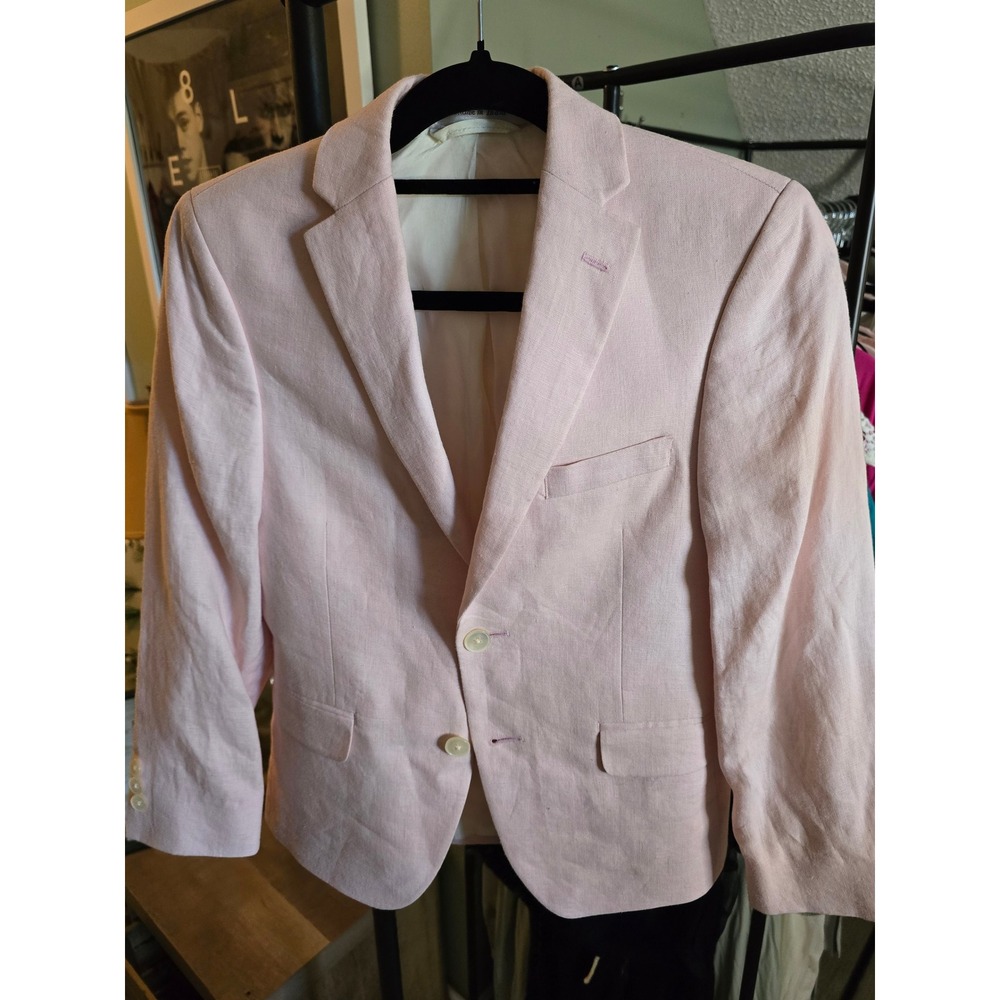 Lauren Ralph Lauren Pink 100% Linen Blazer Jacket Size 10R Paisley Lining